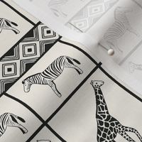 African plaid safari animals horizontal border black and white - small