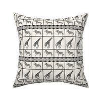 African plaid safari animals horizontal border black and white - small