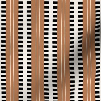 African stripes vertical geometric cream, black and terracotta - small scale