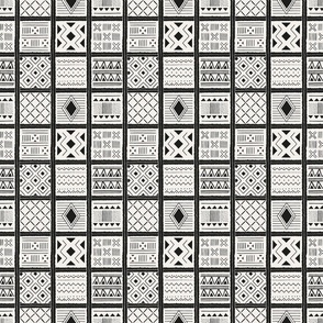 African mudcloth geometric plaid black on white - small scale