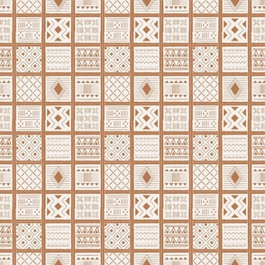 African mudcloth geometric plaid terracotta and cream - small scale