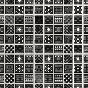 African mudcloth geometric plaid black and white - small scale