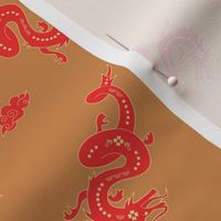 Chinese new year theme - year of the dragon with puffy clouds tossed red golden 