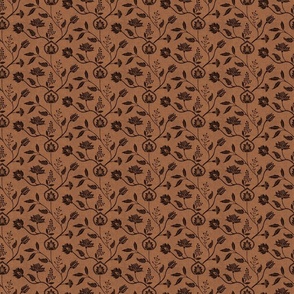Indian block print chintz florals earth tone terracotta and black - small scale