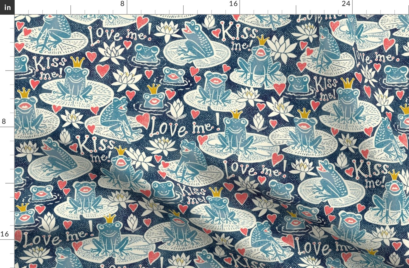 Kiss me prince - frog pond - dark denim - large scale - 18" fabric- 24" wallpaper