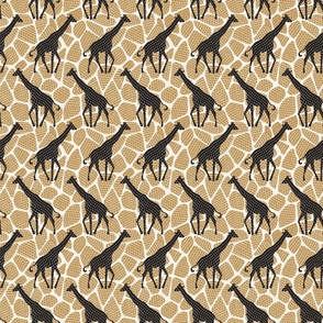 African giraffes silhouettes and spots cream, ocher and black - small scale