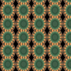 retro bloom - green orange on black