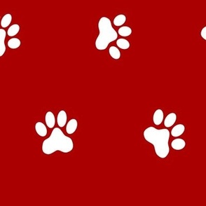 White paws on a Christmas red background - large scale