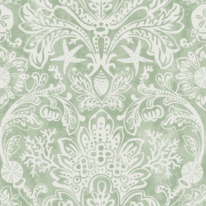 Spoonflower Damask with Seashells Soft Green copy
