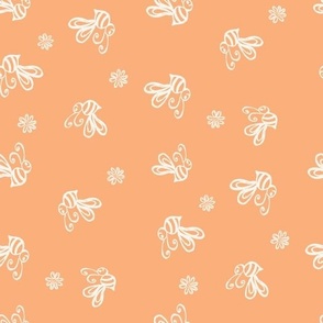 Buzzy bees and daisies boho orange and cream by Jac Slade