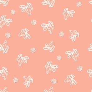 Buzzy bees and daisies coral pink and cream by Jac Slade