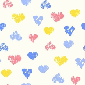 Chalk Hearts mulit coloured blue pink yellow and cream by Jac Slade