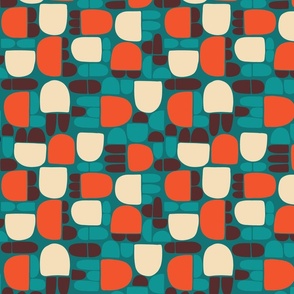 Playful modern abstract composition of soft geometric shapes in a warm bold palette- Medium
