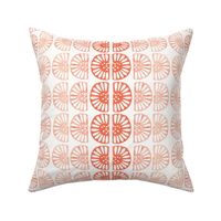 Coral red block print citrus slices on white background