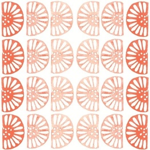Coral red block print citrus slices on white background