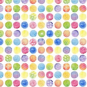 (M) Rainbow wonky watercolour spots with white doodles medium scale 12 inch