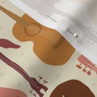 Self-expression small - Hand drawn guitars in warm earthy colours on cream beige background