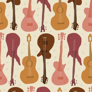 Self-expression medium - Hand drawn guitars in warm earthy colours on cream beige background
