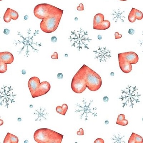 Cute hearts and snowflakes on white