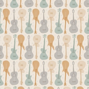 Self-expression small - Hand drawn guitars in earthy japandi colours on cream white background