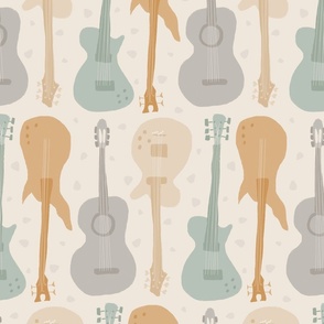 Self-expression medium - Hand drawn guitars in earthy japandi colours on cream white background