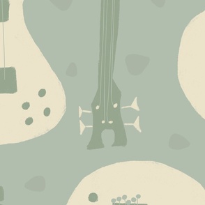 Self-expression jumbo - Hand drawn guitars in soft natural colours on sage green background