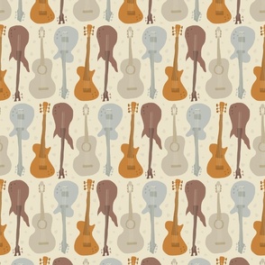 Self-expression small - Hand drawn guitars in earthy neutral colours on cream beige background