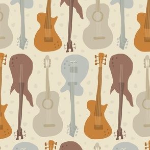 Self-expression medium - Hand drawn guitars in earthy neutral colours on cream beige background