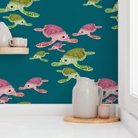 Turtle Families - deep sea green, medium