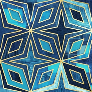 Deep Indigo Denim Blue Stars and Diamonds Abstract Geometric Large