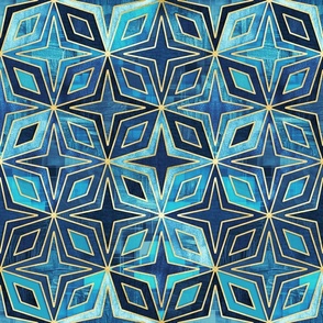 Deep Indigo Denim Blue Stars and Diamonds Abstract Geometric Medium