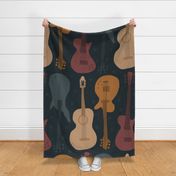 Self-expression jumbo - Hand drawn guitars in sophisticated moody colours on dark teal background