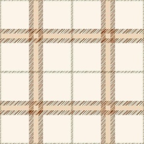 Large |  Woodland Hand-Drawn Plaid in Tan, Green, and Rust