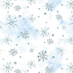Watercolor snowflakes on white