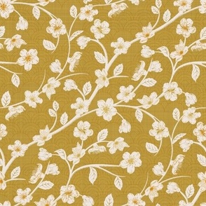 cherry blooms - mustard yellow