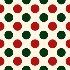 Retro Christmas  Red Green Dots on Cream Background