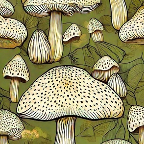 Beige and green mushrooms