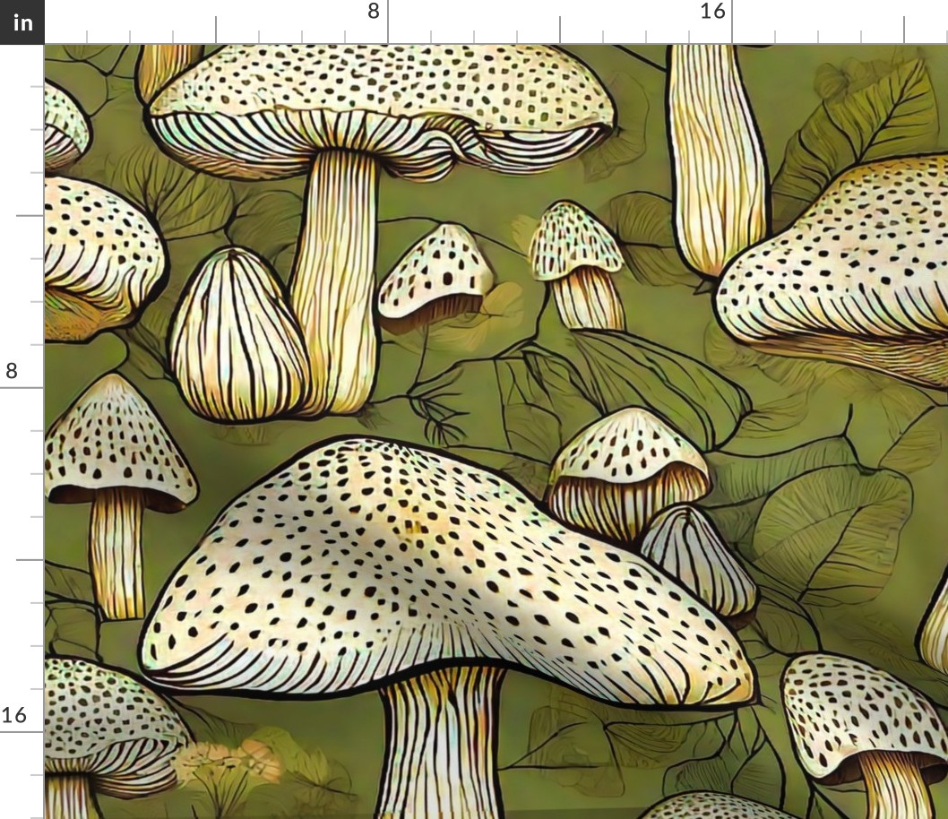 Beige and green mushrooms