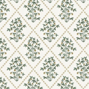 Half Scale Strawberry Gold Trellis Peale Green and Princeton Gold on Cream 