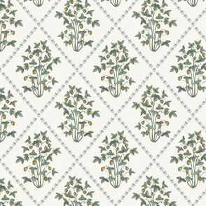 Half Scale Strawberry Trellis Peale Green and Princeton Gold on Cream 