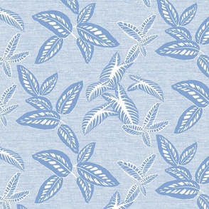 Denim Tropical Leaves Linen Faded French Blue 300L