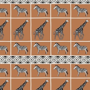 African plaid safari animals horizontal border terracotta - medium scale