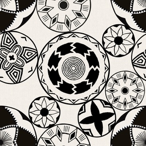 African tribal mandalas black and white - large scale