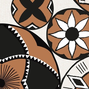 African tribal mandalas black and terracotta on cream - large scale