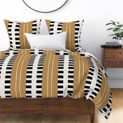 African stripes vertical geometric cream, black and yellow ochre - large scale