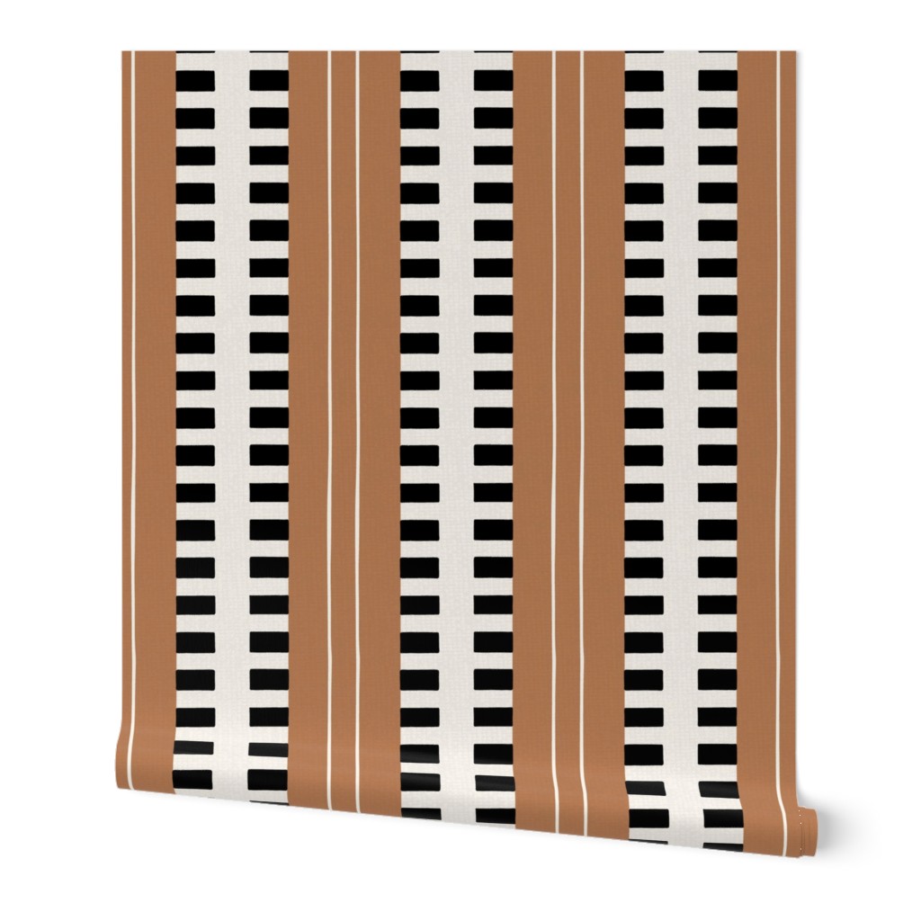 African stripes vertical geometric cream, black and terracotta - large scale