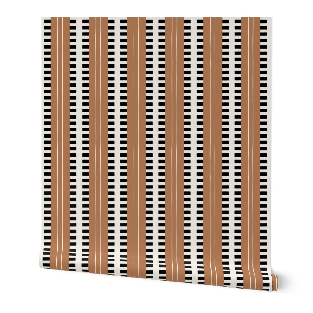 African stripes vertical geometric cream, black and terracotta - medium scale