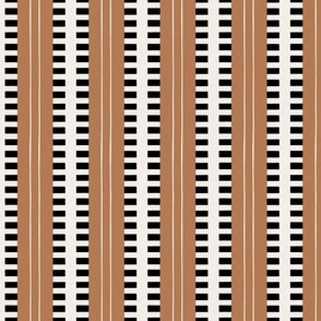 African stripes vertical geometric cream, black and terracotta - medium scale