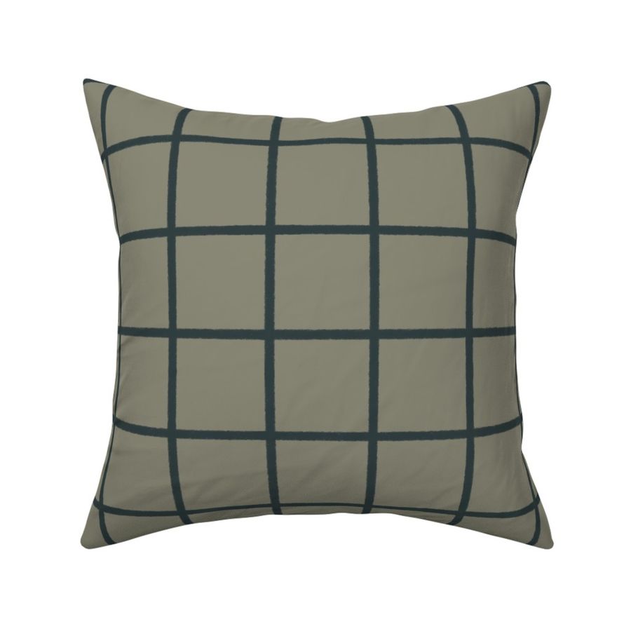 Minimalist Farmhouse Organic Square Block Plaid Olive Khaki Green & Black