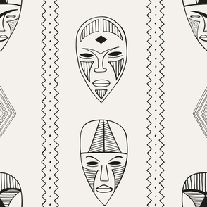 Ethnic african tribal masks black on white - large scale